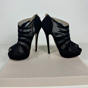 Authentic Jimmy Choo suede leather platform heels with sheer insert